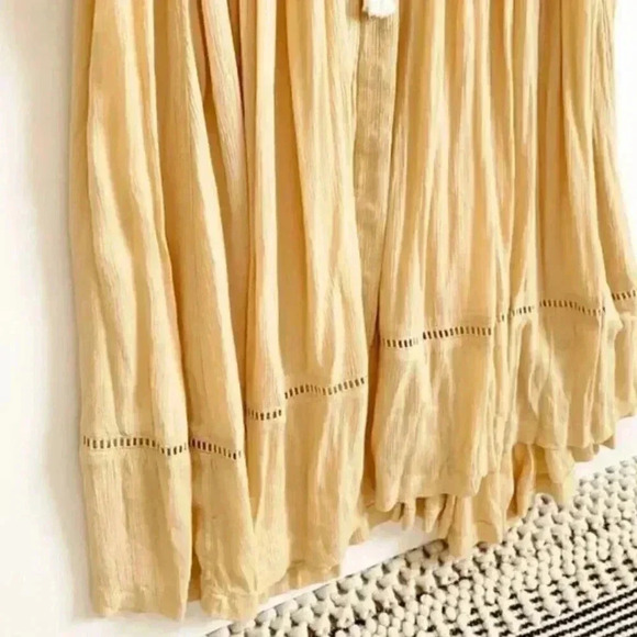 Free People Embroidered Tassel V-Neck Midi Dress Ruffle Sleeve Yellow Size S - Picture 9 of 10